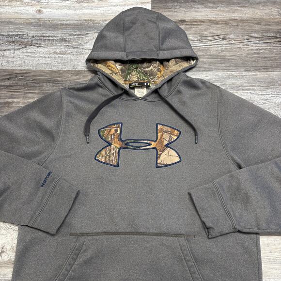Under Armour Black Realtree Big Camo Logo UA Mens M Loose Fit Sweatshirt Hoodie - Picture 1 of 9